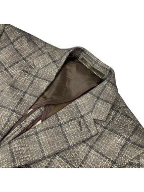 Duchamp Men's Performance Slim Fit 2-Button Blazer Brown Windowpane Plaid • 40R